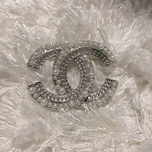 C C Silver Rhinestone Brooch Pin